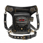 Johnature Punk Locomotive Waist Pack Unisex Moto & Biker Rivet Retro Chain Meeste &Otilde;la- ja Crossbody kotid must