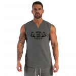 Muscleguys Meeste puuvillane vest V-kaelusega tr&uuml;kitud tanktop Fitnessi ja kulturismi riided Muscle Vest Meeste spordir&otilde;ivad Varrukateta T-s&auml;rk M must