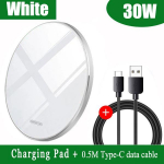 50 W Qi juhtmevaba laadija kiirlaadimisalus k&otilde;igile Qi standardsetele iPhone'idele Samsung Huawei Xiaomi Android mobiiltelefonidele 30W valge