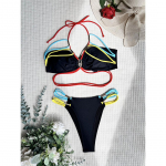 Splicing Halter High Cut Strappy Bikiinid Naiste ujumistrikoo Naiste Ujumisriided Kaheosaline bikiinikomplekt Supluskost&uuml;&uuml;m Swim S must
