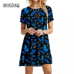 Moodsad suvised liblikakleidid Naiste elegantsed l&uuml;hikeste varrukatega 3D-prindiga avar kleit Vintage vabaajaline &uuml;mara kaelusega minikleit S