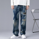 Trendikad br&auml;ndi distressed patch teksad, meeste uued teksap&uuml;ksid, avar lai s&auml;&auml;r, mitmek&uuml;lgsed meestep&uuml;ksid 2XL