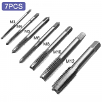 7 tk. Laager Terasest koonusk&auml;e spiraalots Sirge kurviga kruvikeermega k&auml;sikraani puur M3/M4/M5/M6/M8/M10/M12 7pcs