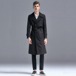 Meeste Trench Klassikaline kaherealine pikk mantel Briti stiilis tuulejope S-6XL S must