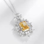 Kollase teemandiga k&otilde;rge s&uuml;sinikusisaldusega teemant ripats rangluu kett S925 sterling h&otilde;be j&auml;&auml; l&otilde;igatud k&otilde;rge s&uuml;sinikusisaldusega teemant kaelakee