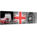 Kolmest pildist koosnev komplekt l&otilde;uendiprindiga London City 90x30 punane