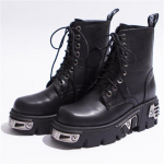 6 cm punk-stiilis platvorm, naiste poolsaapad, naiste mootorrattasaapad, mood Naistele paksud kingad metallist kaunistus, must 39 must