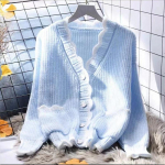 Kardigan V-kaelusega l&uuml;hike kampsun jakk naistele avar kevadine Korea pikkade varrukatega vabaaja kootud kampsun naiste topid One Size taevasinine v&auml;rv