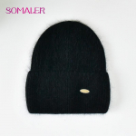 SOMALER Angoora villane kootud nokam&uuml;ts logoga Winter Rabbit Wool M&uuml;tsid naistele Moodne kohev mansetiga nokam&uuml;ts t&uuml;drukutele suusam&uuml;tsid must
