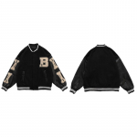 Vabaaja hiphopi uus pesapallivorm Letter Patchwork nahkjakid Meeste avar t&auml;navajope Tudengite Trend Varsity pesapallipommitaja jope M must