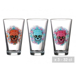 3 Verres &agrave; eau ou cocktail calavera t&ecirc;te de mort mexicaine 32 cL
