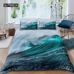 Ocean Wave tekikott Rand koos Foamy Waves kahe voodipesukomplektiga Pol&uuml;ester Sea Shore Holiday Theme Queen King Size tekikott, kolmeosaline komplekt EU single(135x200cm)