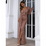 Kevadine ja s&uuml;gisene naiste kleit Hot Gold Swing Seksikas pikk jalas pidulik &otilde;htukleit S roosa kuldne v&auml;rv