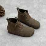 Johnature k&auml;sitsi valmistatud ehtsast nahast soojad pl&uuml;&uuml;sis l&uuml;hikesed saapad Vintage &uuml;mmarguse ninaga naiste lamedad libisevad kingad 37 hallikas-pruun