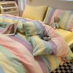 P&otilde;hjala stiilis Jaapani stiilis tr&uuml;kita ruuduline neljaosaline voodilina ja tekikott pestud puuvillast harjatud kolmeosaline komplekt 1.2m bed sheet 3pcs