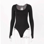 Seksikas moodne pikkade varrukatega naiste kombinesoon Spring O Neck Bodycon M&auml;ngu&uuml;likonnad Romperid vabaaja Y2k Bodysuits komplektid riided 30628 S must