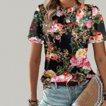 Naiste suvine T-s&auml;rk V&auml;rviline lillemustriga l&uuml;hikeste varrukatega T-s&auml;rk Casual Print Top XS must