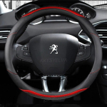 For Peugeot 208 2012~2018 Car Steering Wheel Cover Carbon Fibre + PU Leather High Quality Auto Accessories interior A black
