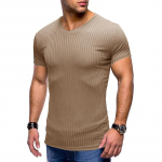 Meeste suvised vabaaja Slim Fit T-s&auml;rgid Stretch l&uuml;hikeste varrukatega V-kaelusega sporditreenings&auml;rgid Meeste t&auml;ishingav sooniks&auml;rk Jooksu sportlikud topid S khaki