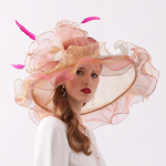 Organza Kentucky Derby Fascinators M&uuml;ts naistele Laia &auml;&auml;rega p&auml;ikesek&uuml;barad Lilled Elegantne Pulma M&otilde;rsja Kirikupidu Fedoras Adjustable kuld