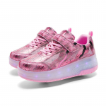 29-40 Laste kaherattaline laadimine USB jooksjalatsid LED-valgustid rulluisutamise spordijalatsid t&uuml;drukute uisud 29 roosa