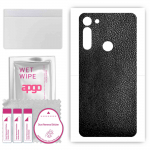 apgo Protective Skin Sticker for the back compatible with Motorola Moto G8, Wrap Film, Foil, Vinyl - Pattern Black Leather
