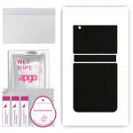 apgo kaitsev nahakleebis seljale, mis &uuml;hildub Samsung Galaxy Z Flip 3-ga, &uuml;mbriskile, foolium, vin&uuml;&uuml;l &ndash; mustrimaatriks