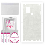 apgo Protective Skin Sticker for the back+sides compatible with Samsung Galaxy A21s, Full Wrap Film, Foil, Vinyl - Pattern White Fabric
