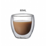Kahekordse seinaga klaasist tassi soojusisolatsioon l&auml;bipaistev k&auml;sitsi valmistatud teejoogi tassid MINI viskiklaasid espresso kohvikruus 80ml
