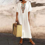 Puuvillane linane kleit naiste suvine vaba, vaba puhkuse rand Bohemian Long Sundress Solid Vestido Naiste riided XXXL valge