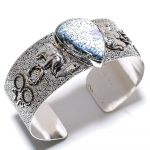 Dendrite Opal Gemstone Handmade 925 Sterling Silver Cuff Bangle Adjustable z1f89