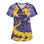 Naiste mood V-kaelusega l&uuml;hikeste varrukatega t&ouml;&ouml;riided taskutega Halloweeni tr&uuml;kitud topid M oranž