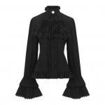 Naiste Retro Top Steampunk stiilis k&otilde;rge kaelusega Vibu kaunistuspits Puuv&auml;rvi Pikk kellukujuline varrukas &Uuml;he n&ouml;&ouml;pidega Kortsus Volditud Cosplay Esitusjakk XXL valge