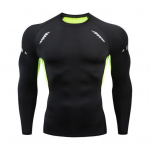 Meeste sportlik topp Slim Fit k&otilde;rge elastsusega kaelaga Kiirelt kuivav pikad varrukad Slim Fit kompressioonfiguur L roheline