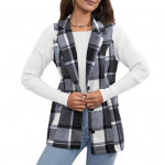 S&uuml;giskevadine naiste vest, ruuduline mantel, tr&uuml;kkimine, alla keeratav krae, varrukateta n&ouml;&ouml;p, soe keskmise pikkusega retro vest, igap&auml;evane jakk L pruun