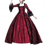 Keskaegne renessanss-kuninganna ballikleit, varrukatega maksikleit Halloweeni kost&uuml;&uuml;m M veinipunane v&auml;rv