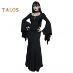 Naiste Halloweeni kleit kalasabaga &auml;&auml;ris Slim Fit Ebaregulaarne volangiga manseti nahkhiire varrukad gooti &uuml;mara kaelusega &uuml;hev&auml;rviline Cosplay Performance Maxi kleit S must