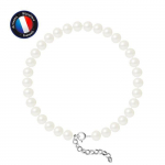 PERLINEA - Bracelet - V&eacute;ritable Perle de Culture d'Eau Douce Semi-Ronde 6-7 mm Blanc Naturel - Argent 925 Milli&egrave;mes - Bijoux Femme
