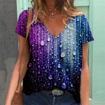Gradient Water Drop 3D Prinditud T-s&auml;rgid Naiste V-kaelusega T-s&auml;rk l&uuml;hikeste varrukatega Y2k Top Harajuku t&auml;navar&otilde;ivad, suured triibulised t&uuml;drukute r&otilde;ivad S