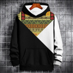 Uus s&uuml;gisene meeste kapuuts, 3D etnilise mustriga lapiline printimine pikkade varrukatega dressipluus Moodne t&auml;navakapuuts, Pullover, &uuml;lisuured topid 2XL