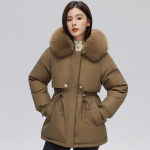 Moodsad naiste talvemantlid 2023 Uus Korea stiilis kunstvillane vooder Parkad kapuutsiga kunstkarusnahast krae Paks soojad talvejoped M pruun