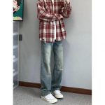 Meeste retro pestud vintage laiad teksad, meeste lahtised sirged teksad vabaaja mitmek&uuml;lgsed rippuvad pikad p&uuml;ksid S sinine