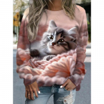 Magav Kass 3D-tr&uuml;kiga O-kaelusega Kapuutsiga Pusa Naiste Mood Armsad Graafilised Kapuutsiga Pusad Naiste Higip&uuml;ksid Pealisr&otilde;ivad Mantel Spordir&otilde;ivad Riided Sudadera Naine XXXL