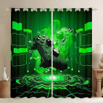M&auml;ngupult Prinditud &Otilde;hukesed Kardinad Poiste Magamistuppa M&auml;ngutoa Dekor Aknakardinad Videom&auml;ngude M&auml;ngimine Aknakatted Varjutavad 2 paneeli (W50H130cm)-2pcs&Grommet Top green