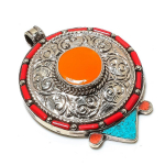 Natural Tibetan Turquoise, Coral Gemstone Handmade Jewelry Pendant 2.84 z5a14