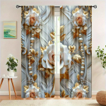 Klassikalised kuldsed lillemustriga tunneliga kardinapaneelid 2 tk komplekt Pooll&auml;bipaistev kude elutuppa magamistuppa erinevate ruumide akendele 100W130H(CM)40x51in&rod pocket