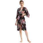 Puuvillane siidist naiste keskmise pikkusega kardigan hommikumantel koduriietus keskmise pikkusega varrukatega lilleline &uuml;heosaline hommikumantel mood temperament ja elegants One size