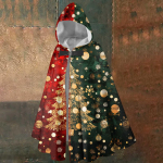 Christmas print - unisex retro vertical cape long hooded cape One Size