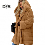 Naiste talvejope pluss suurus kunstkarusnahast vaba kapuutsiga pealisr&otilde;ivad keskmise pikkusega kihiline termiline pl&uuml;&uuml;sjakk igap&auml;evat&ouml;&ouml;ks &otilde;ues XL parkkoor