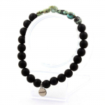 Pierres et Min&eacute;raux. Bracelet Turquoise Africaine d' Afrique + Perles Onyx noir mat 8 mm. Fabriqu&eacute; en France.
